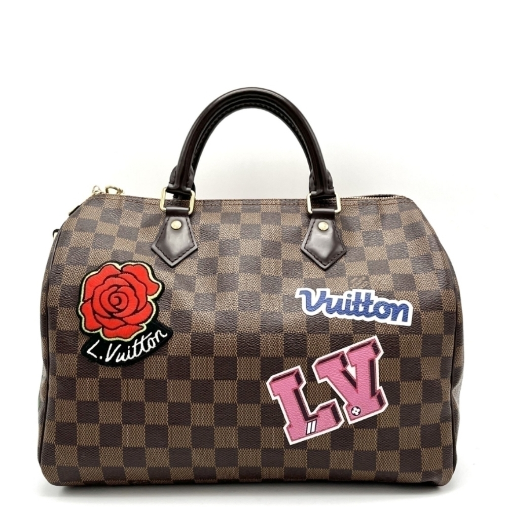 Authentic Louis Vuitton Limited Edition Damier Ebene Patches Speedy Bandouliere - Picture 3 of 9